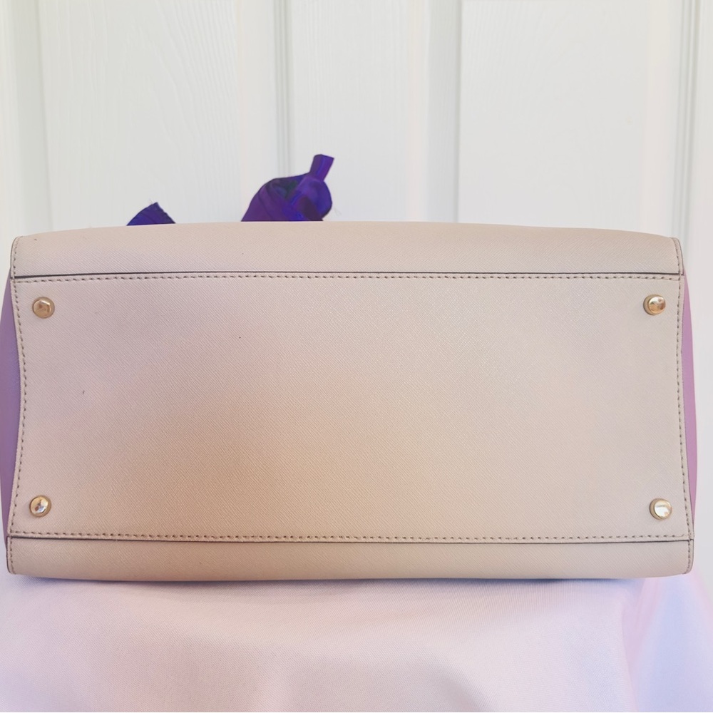 KATE SPADE ~ Two-Tone Cream, Dark Purple, and Lavender Satchel w/Colorful Scarf - Picture 10 of 14